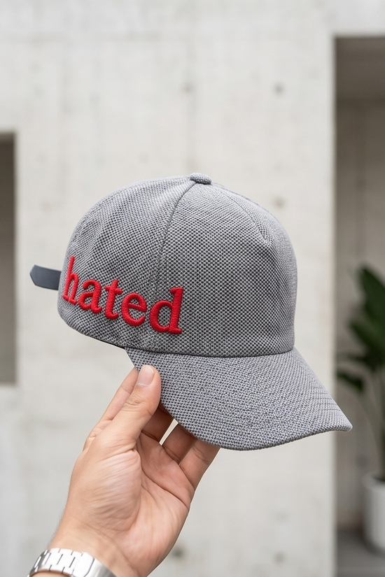 "ted" Script Dad Cap — Grey Herringbone / Red