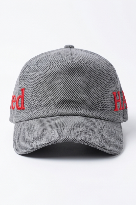 "ted" Script Dad Cap — Grey Herringbone / Red