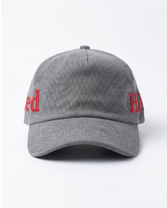 "ted" Script Dad Cap — Grey Herringbone / Red