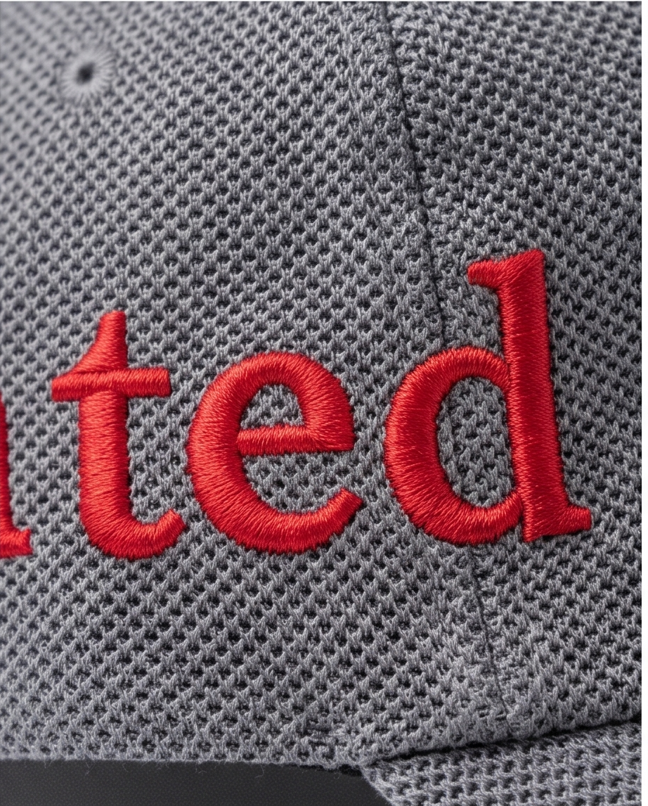 "ted" Script Dad Cap — Grey Herringbone / Red
