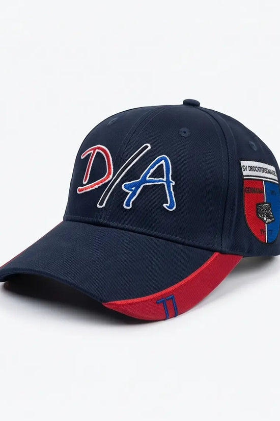 D/A Retro Racing Monogram Baseball Cap – Navy, Red & Blue