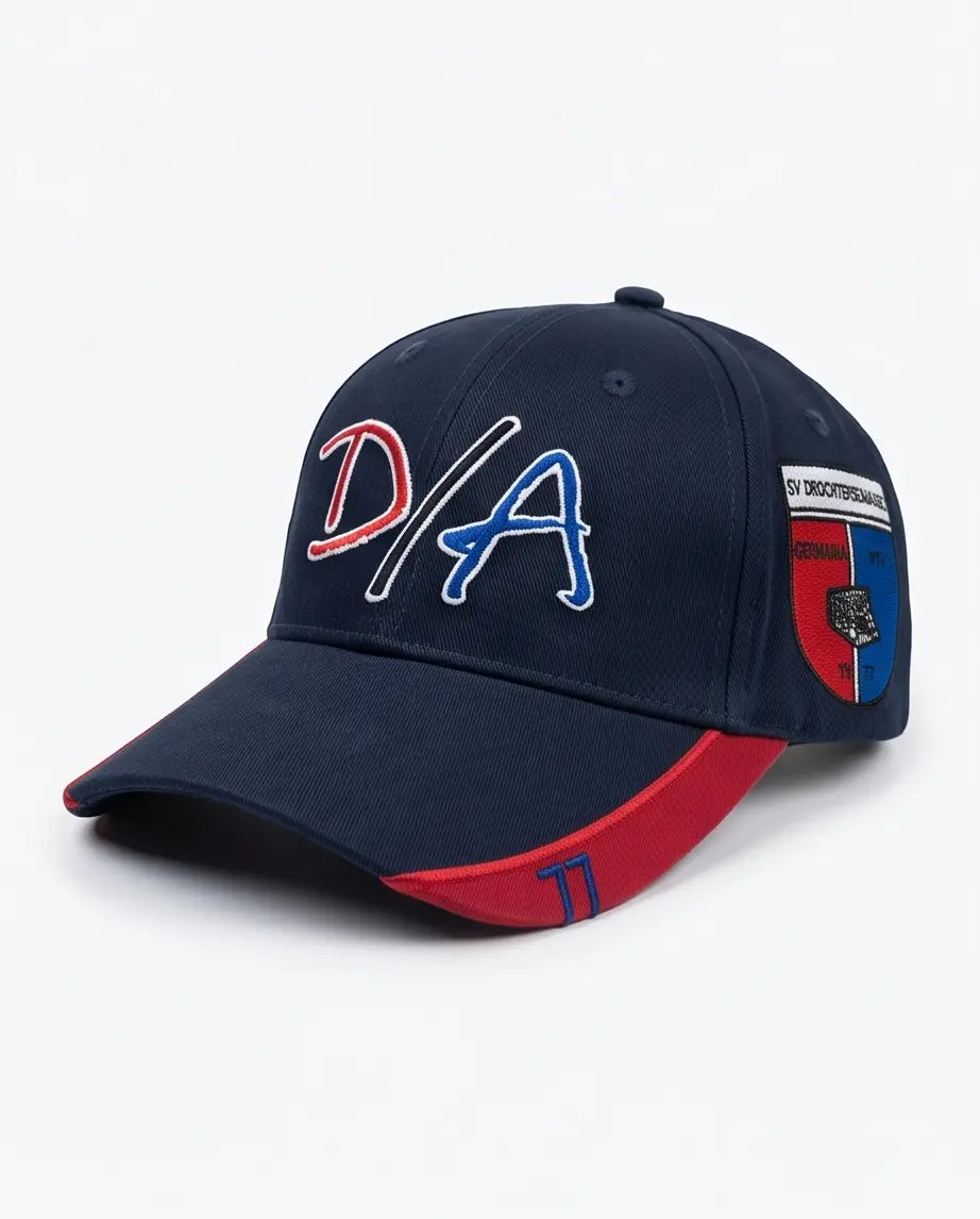 D/A Retro Racing Monogram Baseball Cap – Navy, Red & Blue