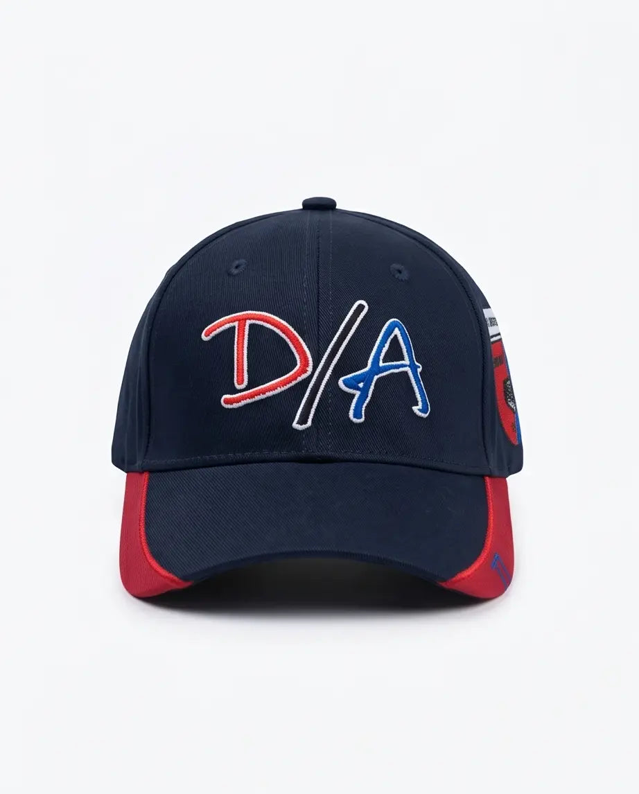 D/A Retro Racing Monogram Baseball Cap – Navy, Red & Blue