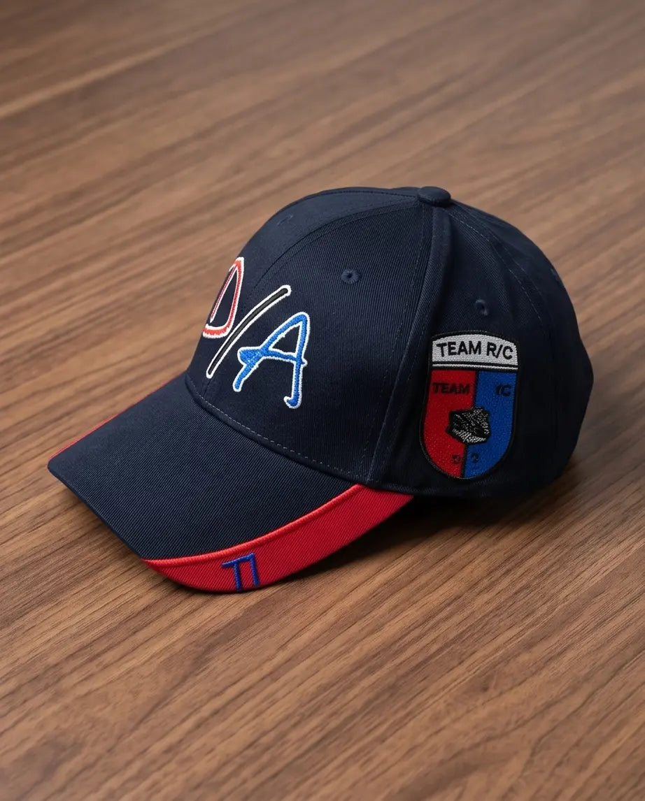 D/A Retro Racing Monogram Baseball Cap – Navy, Red & Blue