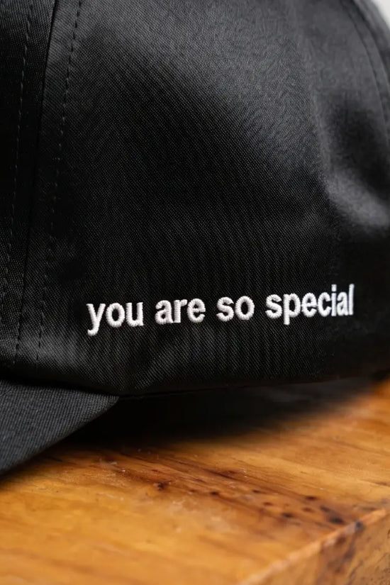 "You Are So Special" Tricolor Stripe Cap — Black