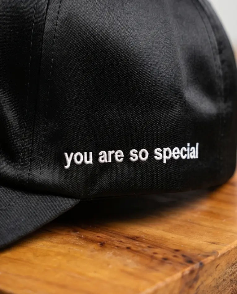 "You Are So Special" Tricolor Stripe Cap — Black