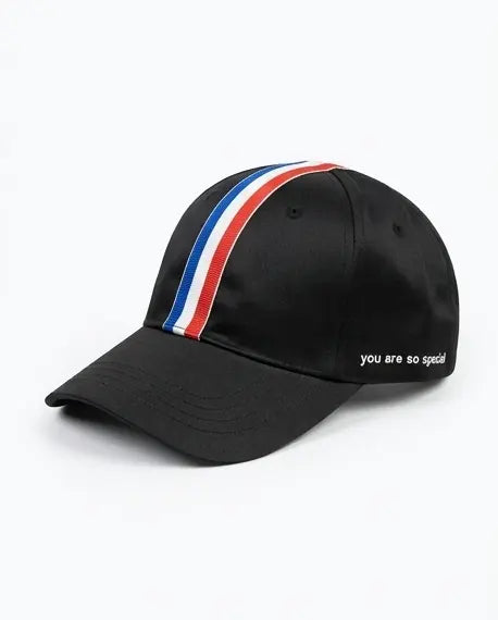 "You Are So Special" Tricolor Stripe Cap — Black