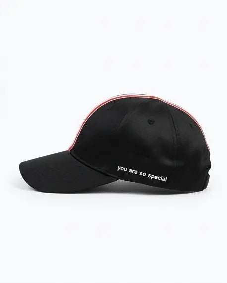 "You Are So Special" Tricolor Stripe Cap — Black