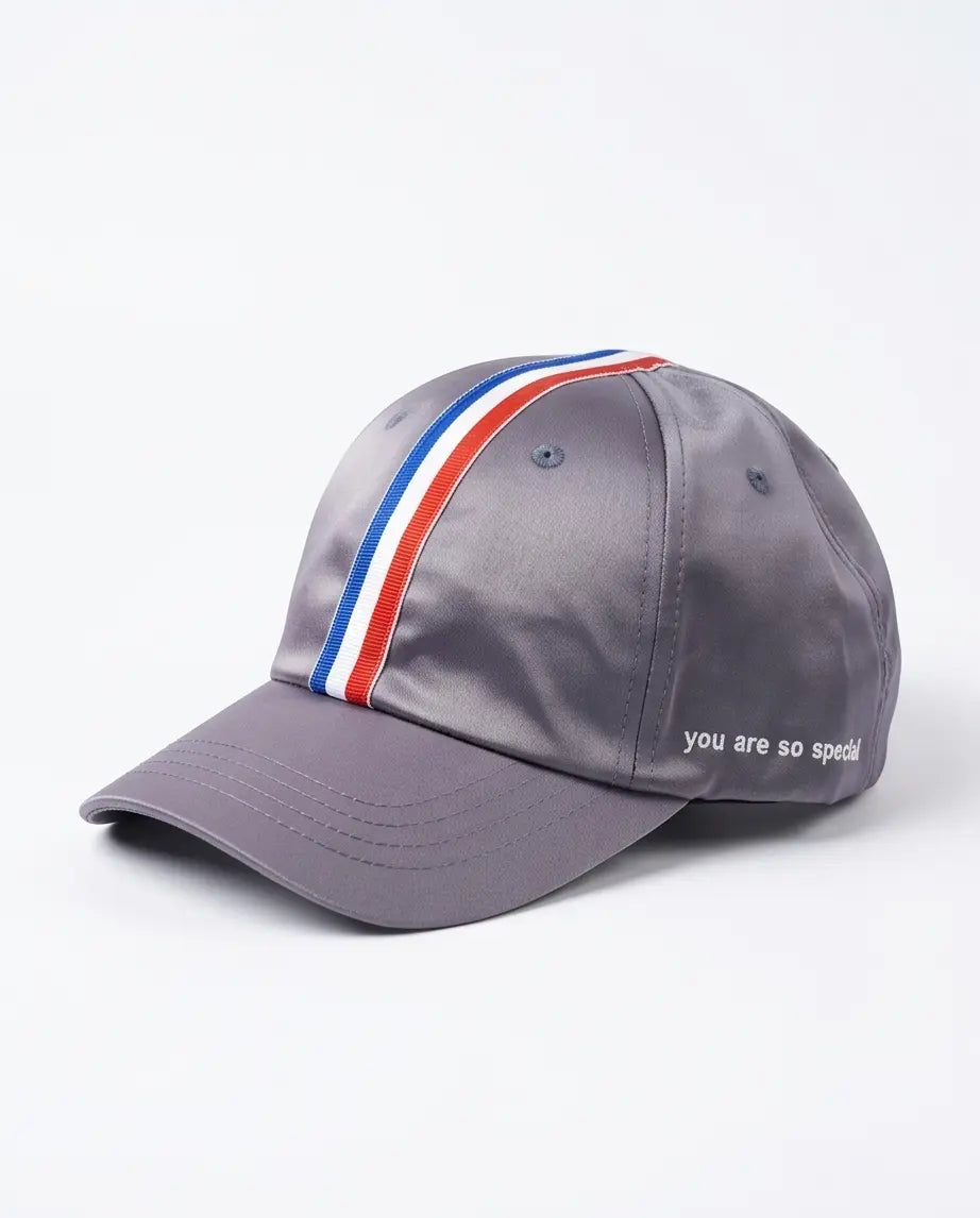 Tricolor Stripe Satin Cap — Grey
