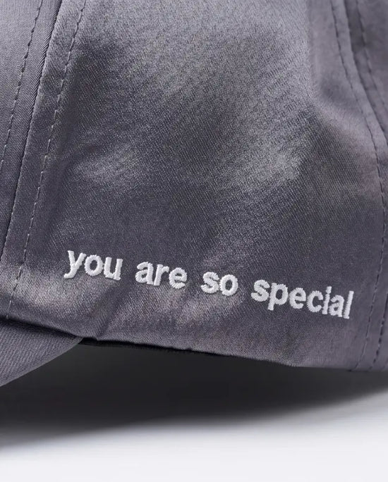 Tricolor Stripe Satin Cap — Grey