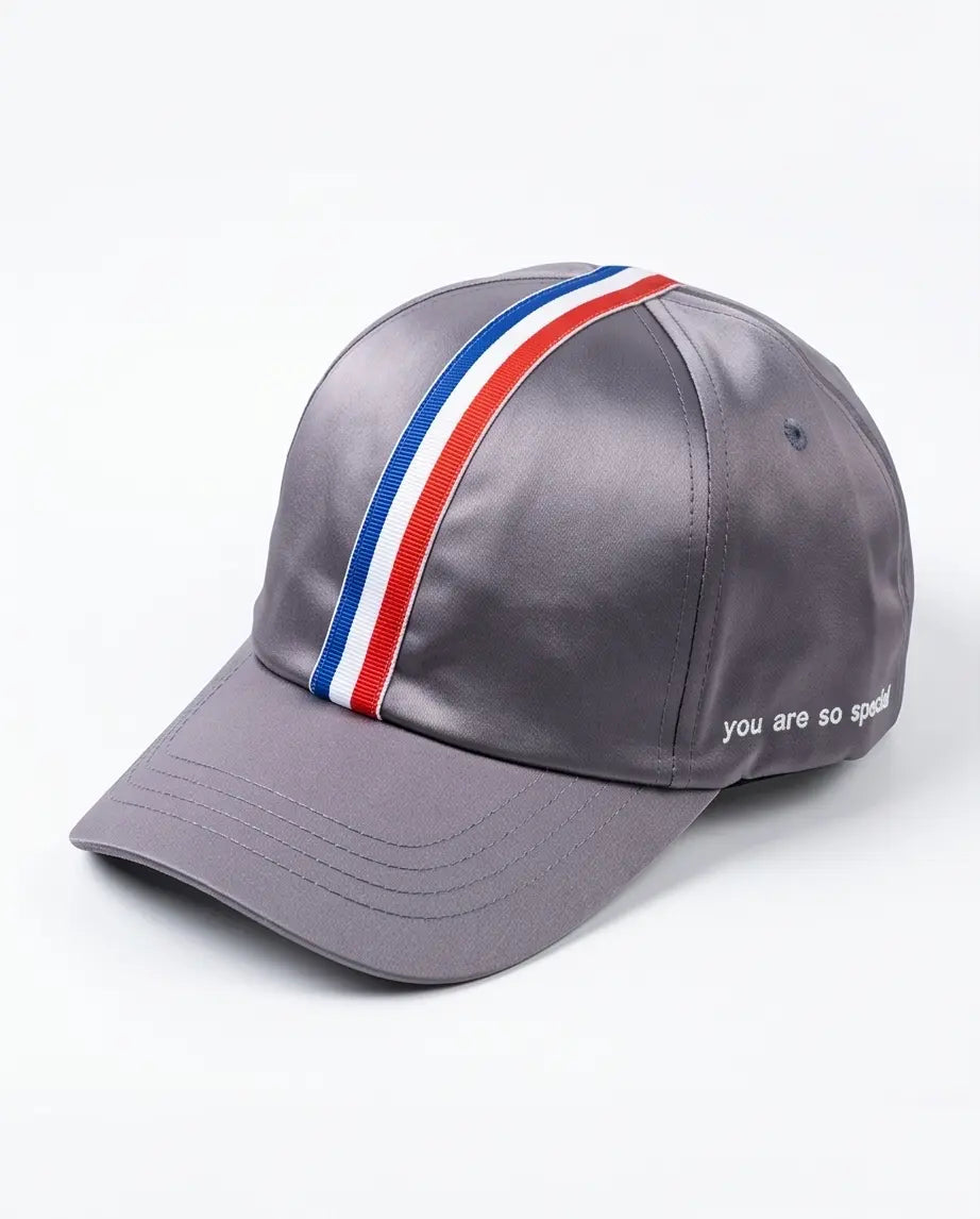 Tricolor Stripe Satin Cap — Grey