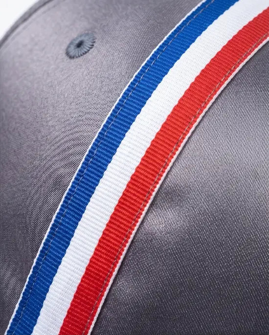 Tricolor Stripe Satin Cap — Grey