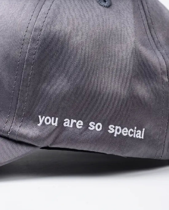 Tricolor Stripe Satin Cap — Grey