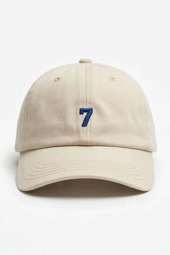 Minimalist Number 7 Embroidered Baseball Cap – Sand Beige & Navy