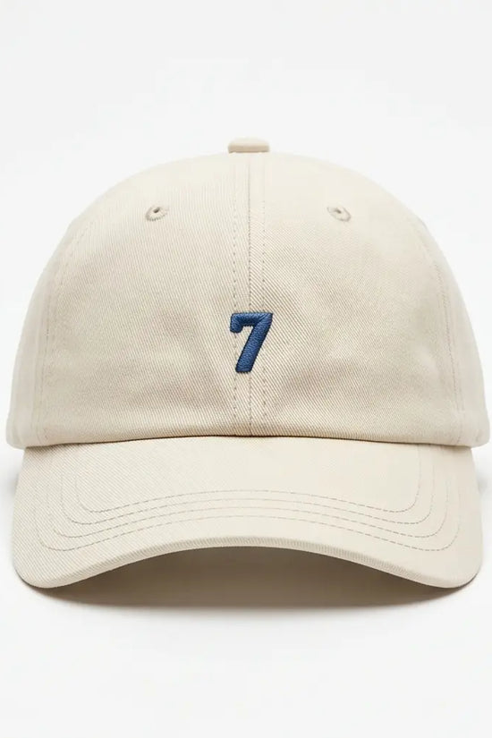 Minimalist Number 7 Embroidered Baseball Cap – Sand Beige & Navy