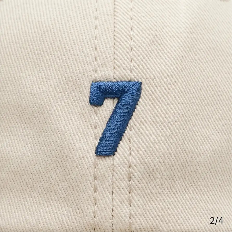 Minimalist Number 7 Embroidered Baseball Cap – Sand Beige & Navy