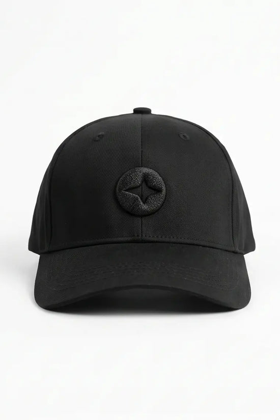 All-Black Cap with Circular Emblem Badge