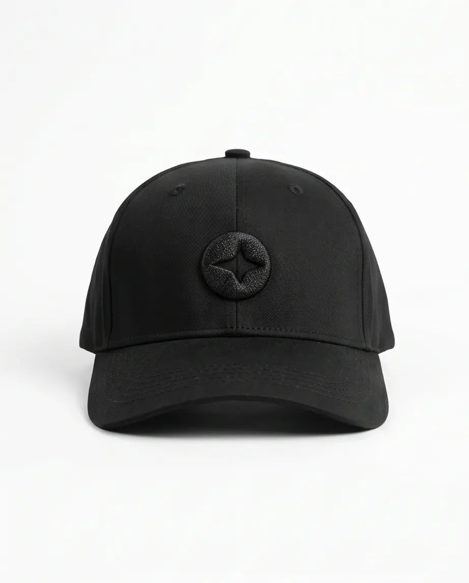 All-Black Cap with Circular Emblem Badge