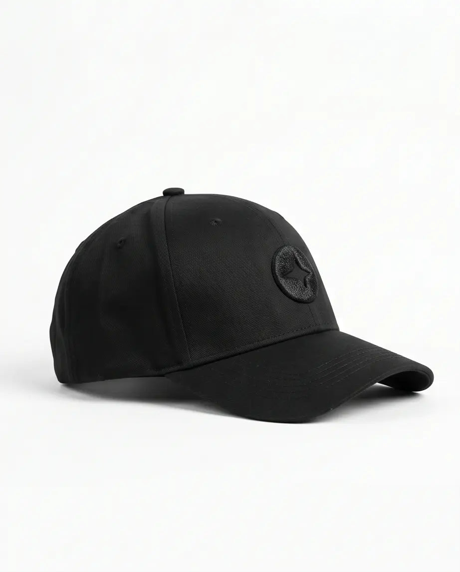 All-Black Cap with Circular Emblem Badge