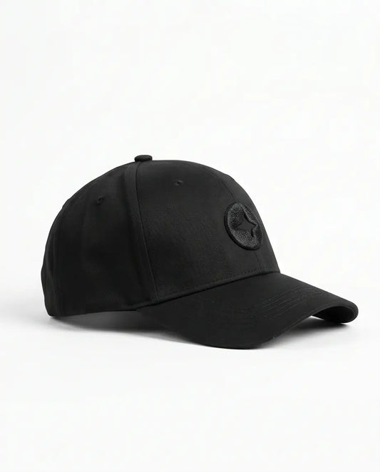 All-Black Cap with Circular Emblem Badge