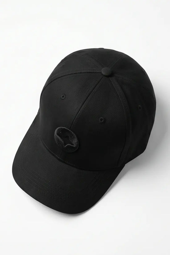 All-Black Cap with Circular Emblem Badge