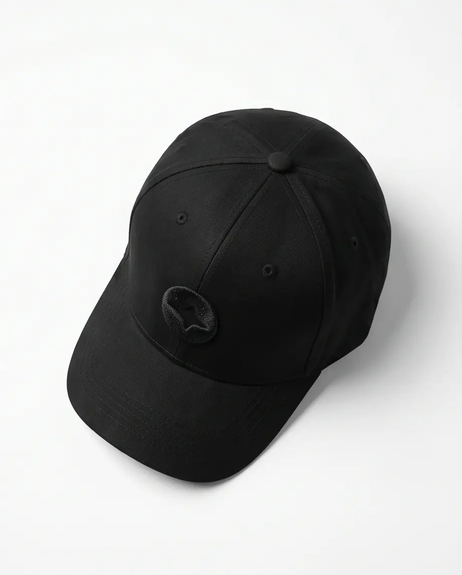 All-Black Cap with Circular Emblem Badge