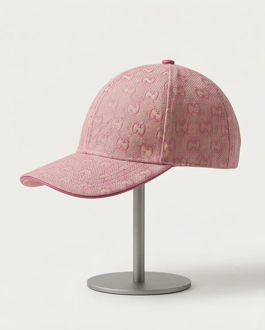 Pink Monogram Jacquard Baseball Cap | Structured Adjustable Hat
