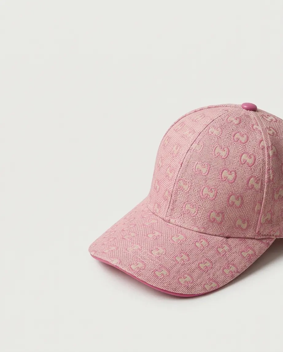 Pink Monogram Jacquard Baseball Cap | Structured Adjustable Hat