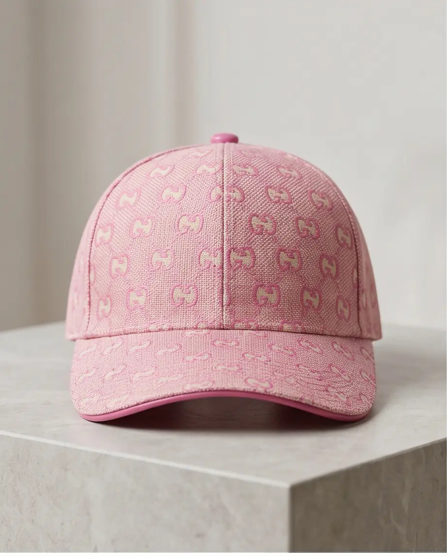 Pink Monogram Jacquard Baseball Cap | Structured Adjustable Hat