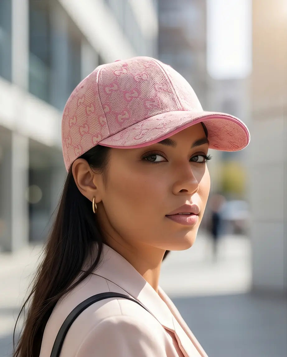 Pink Monogram Jacquard Baseball Cap | Structured Adjustable Hat