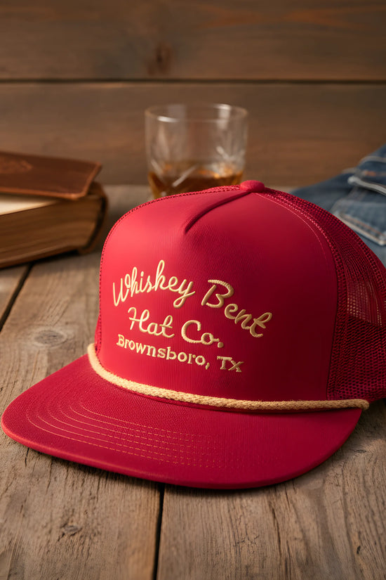 “Whiskey Bent Trucker Cap – Maroon Edition”