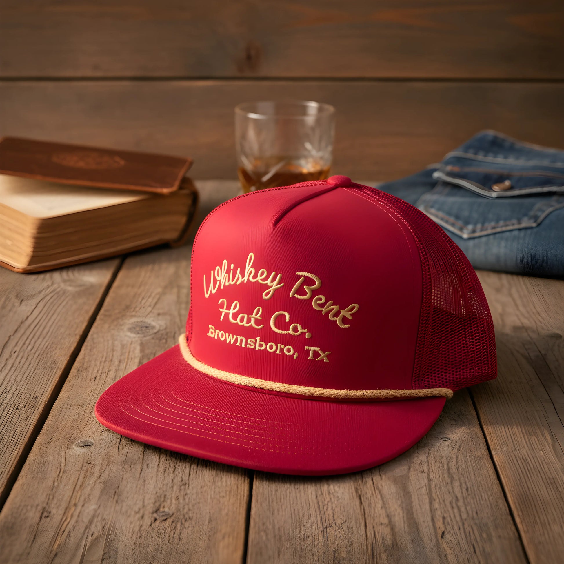 “Whiskey Bent Trucker Cap – Maroon Edition”