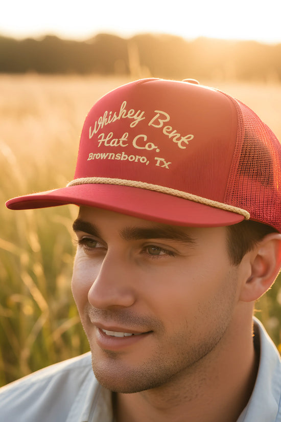 “Whiskey Bent Trucker Cap – Maroon Edition”