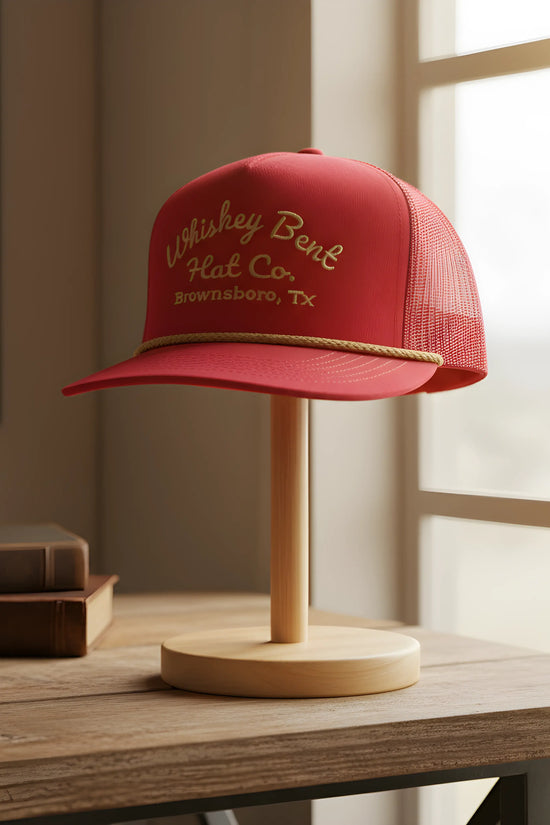 “Whiskey Bent Trucker Cap – Maroon Edition”