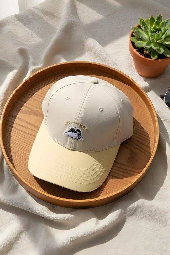 “Lucky Puppy Two-Tone Cap – Cream & Pastel Yellow”