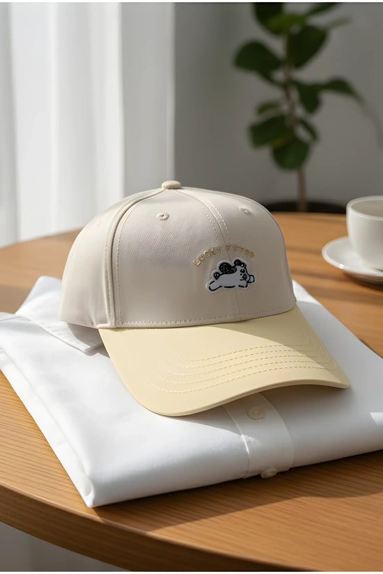 “Lucky Puppy Two-Tone Cap – Cream & Pastel Yellow”