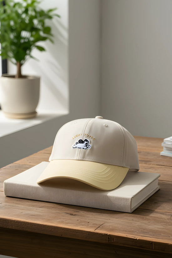 “Lucky Puppy Two-Tone Cap – Cream & Pastel Yellow”