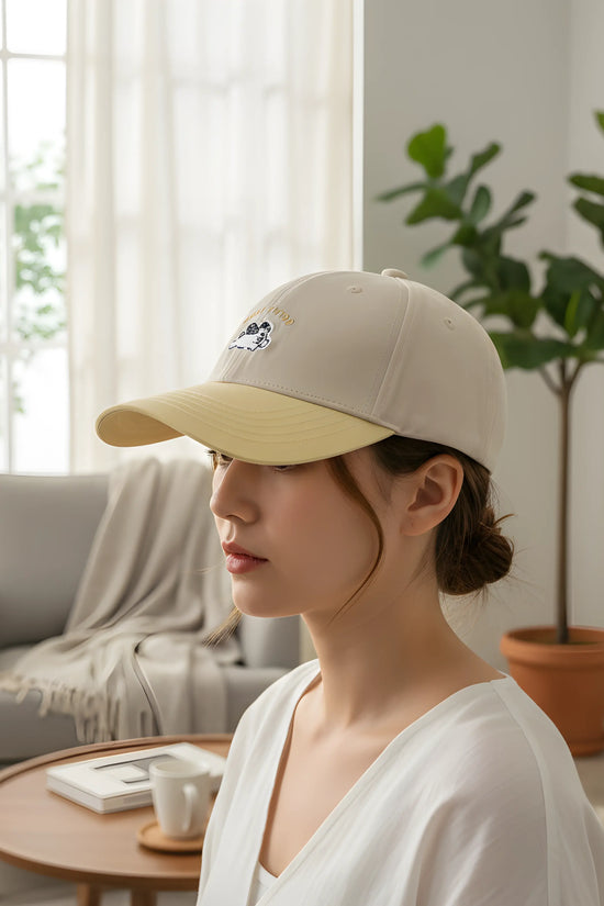“Lucky Puppy Two-Tone Cap – Cream & Pastel Yellow”