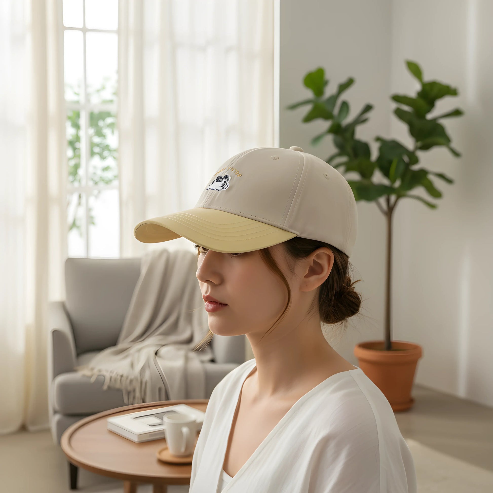 “Lucky Puppy Two-Tone Cap – Cream & Pastel Yellow”
