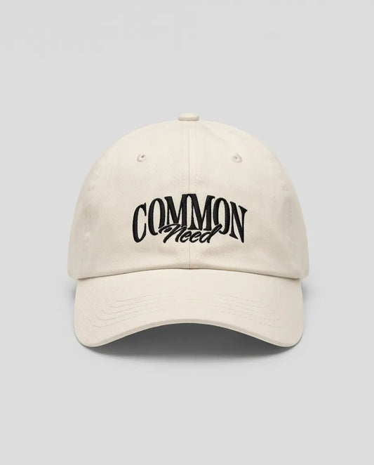 Common Need Varsity Embroidered Dad Cap – Off-White & Black