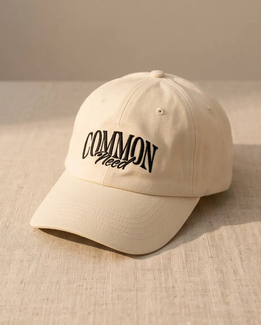 Common Need Varsity Embroidered Dad Cap – Off-White & Black