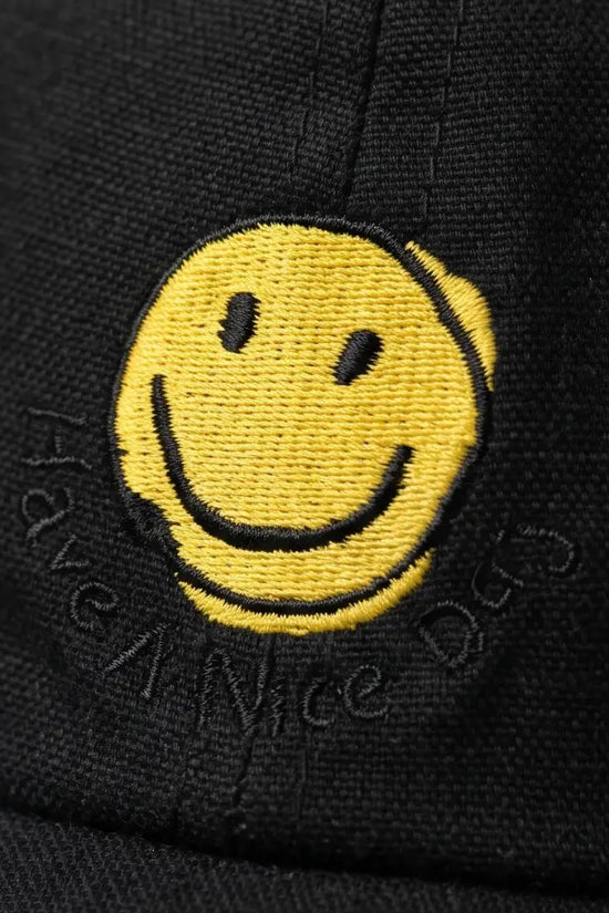 Yellow Smiley Face Embroidered Baseball Cap – Jet Black