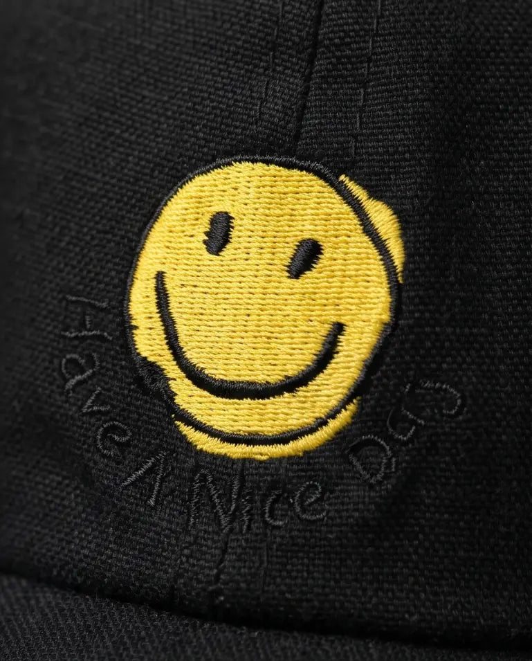 Yellow Smiley Face Embroidered Baseball Cap – Jet Black