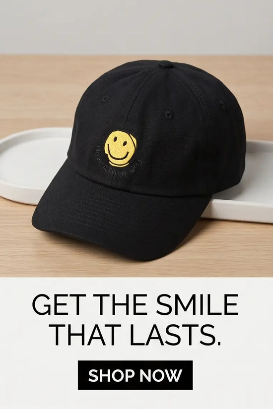 Yellow Smiley Face Embroidered Baseball Cap – Jet Black