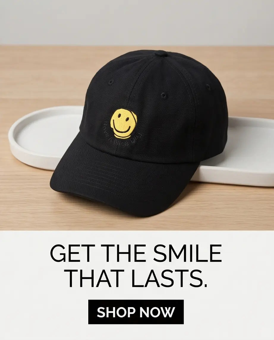 Yellow Smiley Face Embroidered Baseball Cap – Jet Black