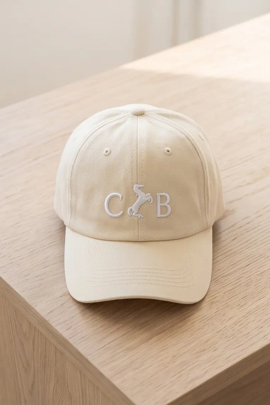 Equestrian Monogram Horse Embroidered Cap – Cream & Royal Blue