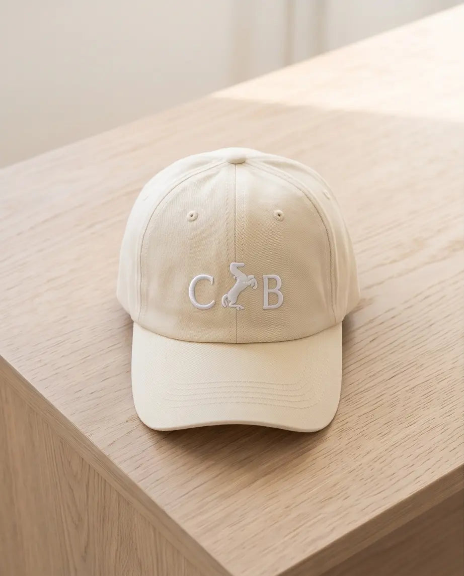 Equestrian Monogram Horse Embroidered Cap – Cream & Royal Blue