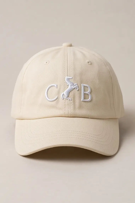 Equestrian Monogram Horse Embroidered Cap – Cream & Royal Blue