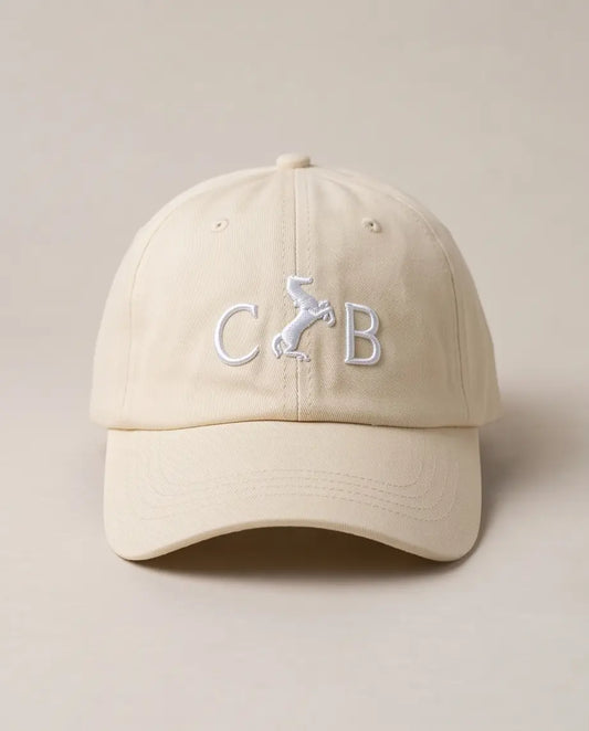 Equestrian Monogram Horse Embroidered Cap – Cream & Royal Blue