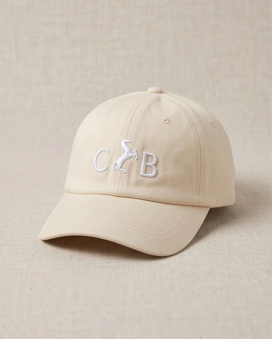 Equestrian Monogram Horse Embroidered Cap – Cream & Royal Blue